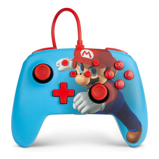 Accesorio - Switch - Control Alambrico Super Mario Azul Cielo/Rojo - Power A