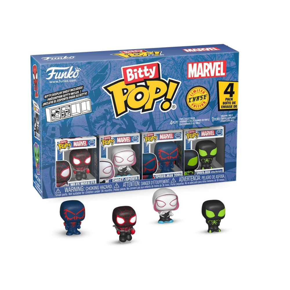 Funko Bitty Pop - Spiderman - Miles, Gwen, Spiderman 2099, Spiderman Stealth Suit