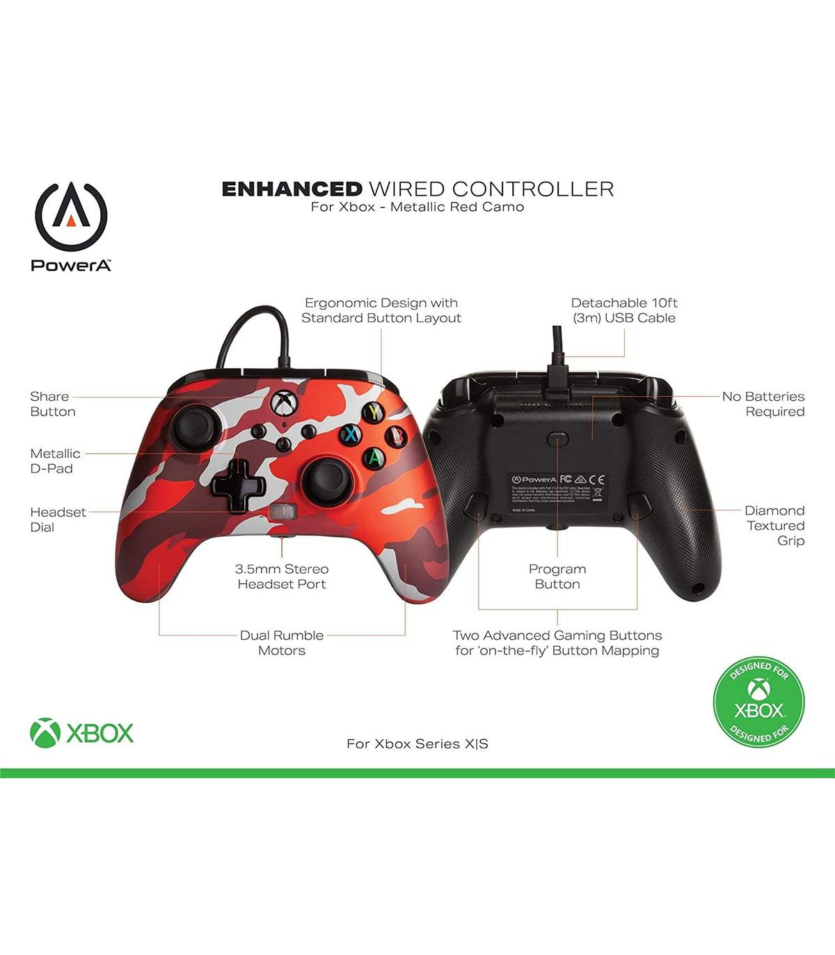 Accesorio - Xbox One - Control Alambrico Rojo Camuflado Metalico - Power A